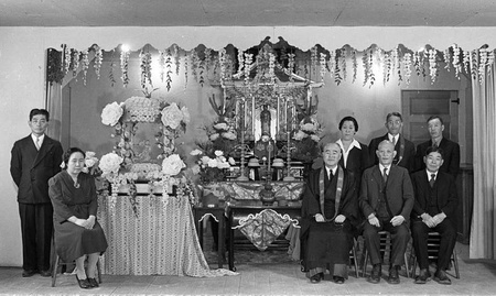 The Dedication of the Kubose Shumidan in January 1944. From https://discovernikkei.org/en/journal/2015/2/5/buddhist-altars-and-poetry-2/.